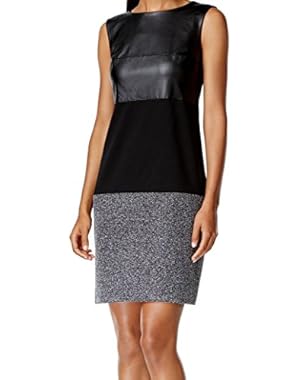 Womens Petites Colorblock Faux Leather Wear to Work Dress Black 0P