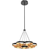 Kuzco Lighting Maestro 26" Chandelier | Black and Gold Finish | Frosted PC Diffuser | Modern LED Ceiling Light | Made of Stee