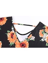 Vestido largo de manga corta para mujer con cuello en V Vestido floral suelto de playa con bolsillos y bolsillos