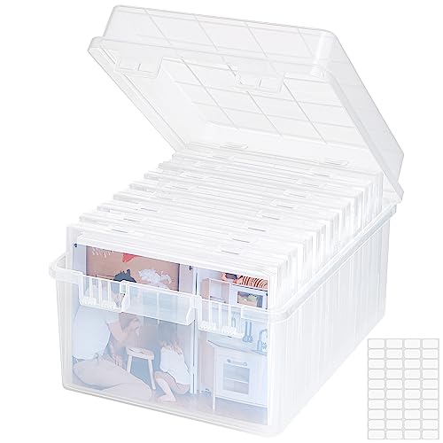 Lifewit Scatola Portafoto da 13x18cm 5R, 9 Contenitori per Foto, Scatole Portafoto Trasparenti, Scatola per Semi Artigianato Foto Francobolli e Materiale per Ufficio con 1 Foglio di Etichette Adesive