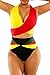 Pink Queen® Women's High Waist Criss Cross No Support Bikini Set Swimsuit (L, A-Yellow+Red)