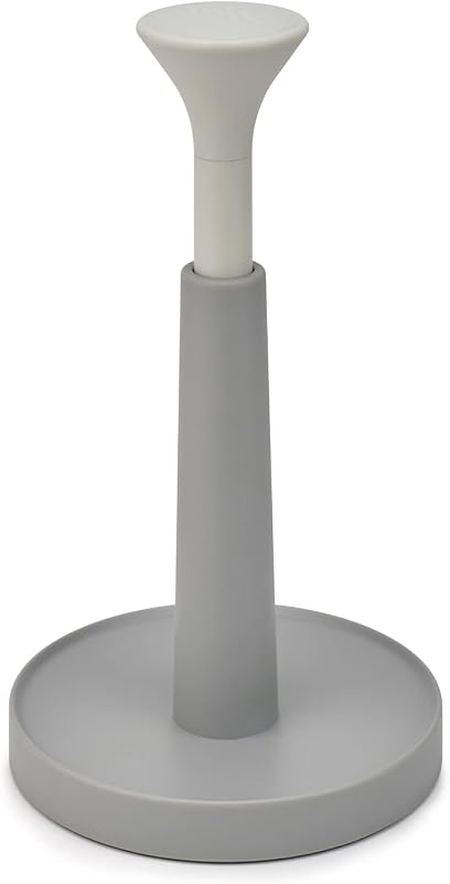 Suporte duplo para rolos de papel de cozinha, função de empurrar e rasgar para facilitar a remoção (altura máxima do rolo de cozinha de 24 cm), cinzento/branco