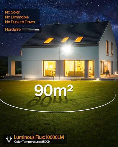 TOPAUBUB 100W 10000LM Outdoor LED Spotlight with Motion Sensor 1 Piece, 6500K Cool White Waterproof IP67 Outdoor Spotlight with Motion Sensor for Patio, Garden