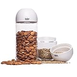 Glass Jars - Airtight Lid Food Containers  Fresher Food - Protects Your Food - Safe & Durable includes Angled Measurement, Set of 2