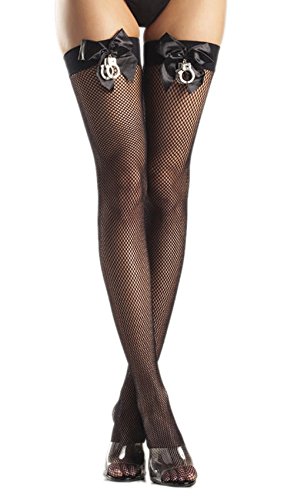 Costume Adventure Women's Black Sexy Cop Fishnet Stockings with Handcuffs