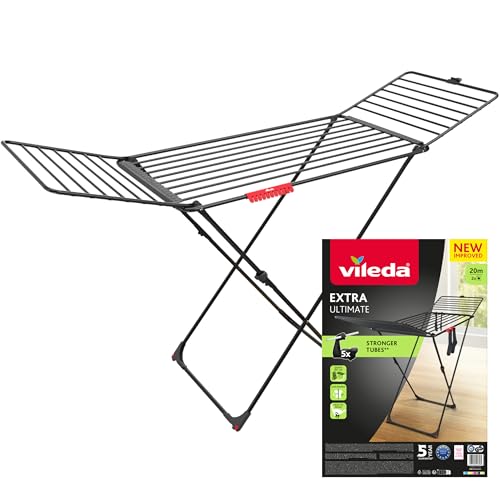 Tendedero Ultimate Extra de Aluminio con Patas en X (Black Edition) | Tubos 5 Veces más Resistentes | Tubos XL para Menos Marcas en Ropa | 20M para Secado | Soporte Calcetines