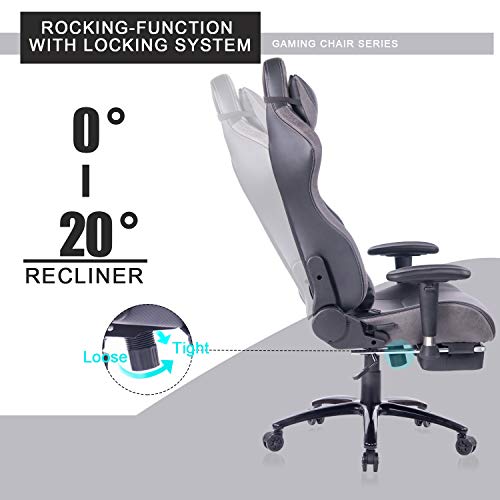 Blue Whale Massage Gaming Chair with Footrest Matel Base-Memory Foam Adjustable Backrest Reclining PC Computer Video Gamer Chair Racing High Back Game Chairs PU Leather Desk Office Chair BW/263 Grey - Thumbnail 3