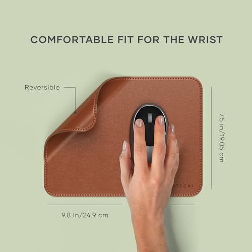 Satechi Vegan-Leather Mouse Pad - Ergonomic Mouse Pad, Reversible, Scratch and Water Resistant, Easy to Clean - Desk Mouse Pad for Office and Home, 24.9 cm x 19.05 cm x 0.36 cm – Brown
