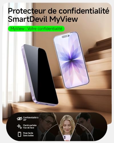 SMARTDEVIL 2 Pack Anti-Spy Screen Protector for iPhone 17, Bubble Free Installation, 9H Tempered Glass, Case Friendly, Exclusive Design SmartPull Box | Anti-Espion 28°, Verre Trempé 9H, Pose Sans Bulles, Anti-Éclats, Toucher Fluide, Face ID & Coque Compatibles, SmartPull Box