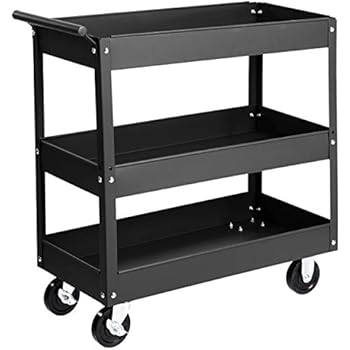 AmazonBasics Steel 3-Shelf Multipurpose Tub Utility/Supply Cart with 550 lb capacity - Black