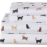 Adorable Silhouette Cat Sheets Includes a Fitted Sheet, Flat Sheet and Two Pillow Cases - Set of 4