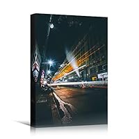 Canvas Wall Art Street Lights Cityscape Colorful Modern Multicolor Neon Photography Places - 12x18 inches