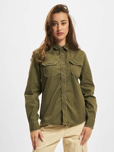 Women Vintage Shirt Long Sleev, Farbe: Olive, Größe: XS