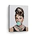 Smile Art Design Audrey Hepburn Bubble Gum Canvas Print Teal Blue Pop Art Home Decor/Iconic Wall Art/Gallery Wrapped Canvas Art Stretched/Ready to Hang (12 x 8)
