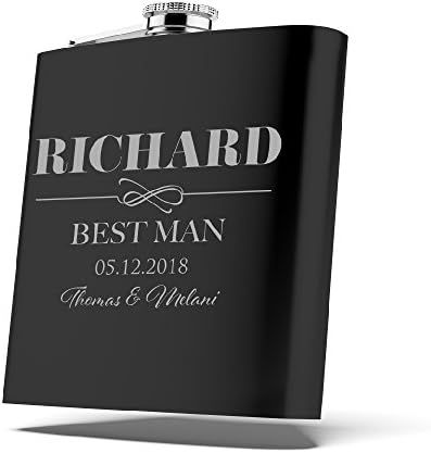 Personalized Flask Set, Groomsmen Gift, Customized Groomsman Flask Comes with Stainless Steel Funnel, Matte Black | Design 7