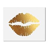 Lips Gold Foil Print Poster Decor Wall Art Kiss Love Makeup Fashion Girl Room Nursery 5 inches x 7 inches A35