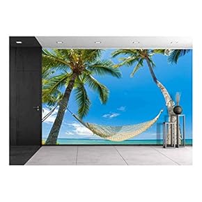 Tropical Palm Trees and Hammock - Removable Wall Mural | Self-Adhesive Large Wallpaper - 66x96 inches