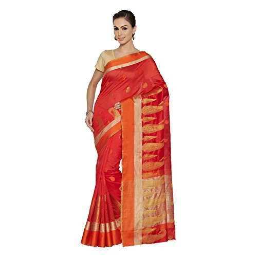 Viva N Diva Orange Banarasi Art Silk Saree With Unstitched Blouse Piece