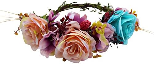 LINFLL Berries Flower Crown Wreath Headband Festival Wedding Hair Floral Halo Headpiece with Ribbon Purple Brown