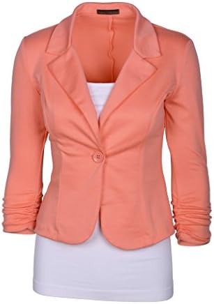 Enlishop Women's 3/4 Sleeve One Button Casual Work Office Blazer Jacket Pink