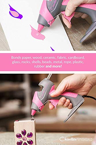 Chandler Tool Mini Glue Gun - 25 Watt Mini Size High Temp Hot Melt Mini Glue Gun Kit with 12 Pcs Mini Hot Glue Sticks, Patented Base Stand &, for Arts & Crafts, DIY & More (Pink) - Thumbnail 5
