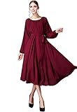 Buenos Ninos Women's Long Sleeve Crew Neck Loose Chiffon Long Maxi Dress with Belt