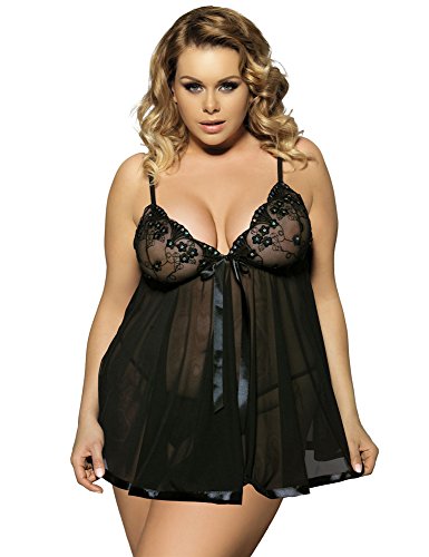 PrettyBash Babydoll Lingerie Set with Sequin Detail and G-String Regular or Plus-Size Women