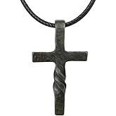 dsmrosp Handmade Cross Necklace, Retro Cross Necklace Steel Classic Twisted Cross Pendant Necklace,Long Leather Rope Necklace Jewelry,for Men Women Gifts (1PCS)