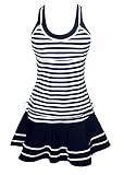 Caterstory Women's Vintage Navy Stripe Tankini Swimsuit Swim Dress Bathing Suit