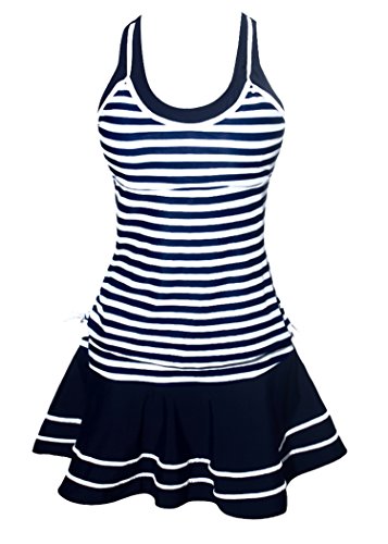 Caterstory Women's Vintage Navy Stripe Tankini Swimsuit Swim Dress Bathing Suit