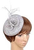 Womens Sinamay Fascinator Hat on Clip with Feather D-Grey