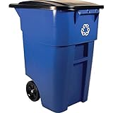 Rubbermaid Commercial Products Fg9W2773Blue Brute Rollout Heavy-Duty Wheeled Recycling Can/Bin, 50-Gallon, Blue Recycling