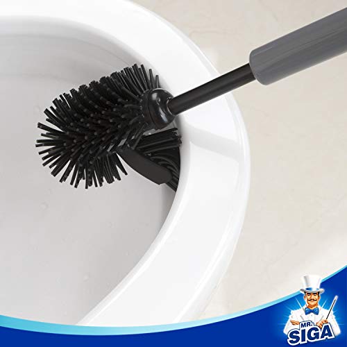 MR.SIGA Toilet Bowl Brush and Holder for Bathroom, Non-Scratch TPR Bristles, Under-Rim Brush Head, Gray & Black, 1 Pack