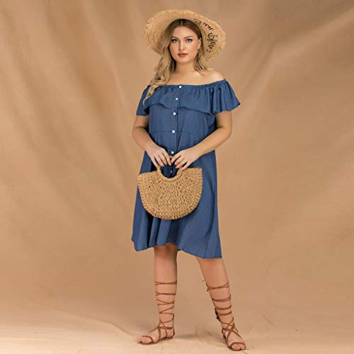 CCatyam Plus Size Dresses for Women, Skirt Off Shoulder Solid Button Sexy Casual Party Fashion Blue
