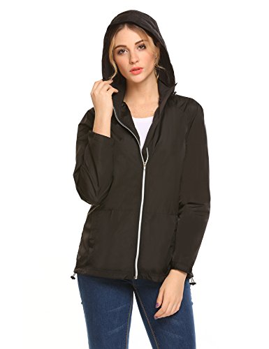 Womens Lightweight Waterproof Raincoat Long Sleeve Active Outdoor Hooded Rain Jacket