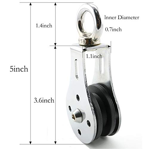 Lind Kitchen 1PCS Mute Pulley Block with Dual Bearings Nylon Wheel Groove 304 Stainless Steel Shell 360 Degree M8 Swivel Ring Lifting Traction Wheel