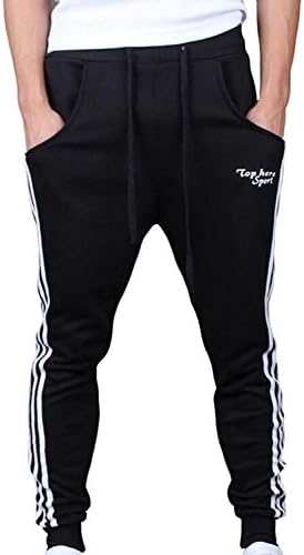 TOP HERE Unisex Casual Slim Fit Drawstring Skinny Jogging Pants Sport Sweatpants Running Trousers 30 Black