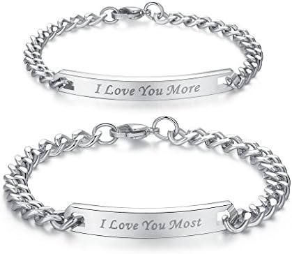 AmorFeel I Love You More I Love You Most Stainless Steel His and Hers Bracelet(2pcs)