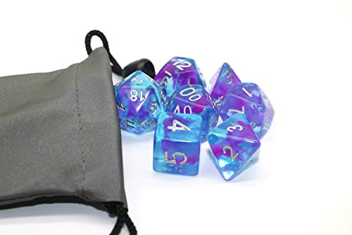 HD Dice DND Dice Set RPG Dice Fit Dungeons and Dragons D&D Pathfinder MTG Role Playing Games Polyhedral Dice Blue Transparent Dice with Purple Swirls