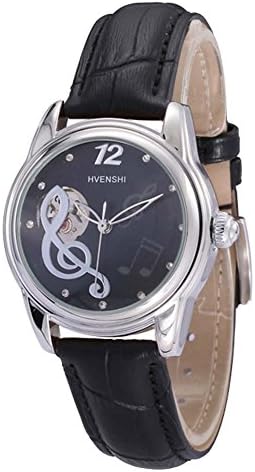HVENSHI Waterproof Automatic mechanical watches and Music Symbol for Women (Black &amp; Silver)