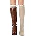 WonderFit Women Knee High Boot Socks with White Button Hollow Lace Trim 2 pairs black and Ivory