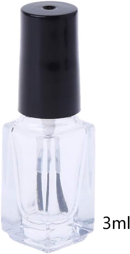 niumanery 3/5/10/15ml Empty Nail Polish Glass Bottle Clear Portable UV Gel Container Refilled Storage Box Square Round Makeup Tube Brush A# 3ml(square)