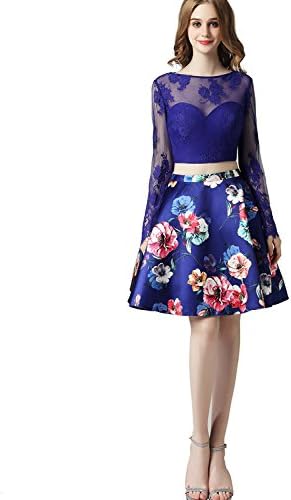 FeliciaDress Prom Gown Homecoming Dress Sweetheart Long Sleeve Two Pieces Sexy Backless Lace Applique Floral Print Party Dress