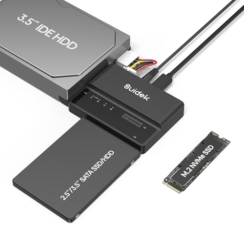 SUIDEK NVMe M.2 zu SATA Adapter, USB 10Gbps Festplattenlesegerät, PCIe NVMe, SATA und IDE Adapter, SSD Gehäuse unterstützt M.2(M Key&M+B Key) SSDs Aller Größen, 2,5/3,5 SATA SSD HDDs und 3,5 IDE HDDs thumbnail 1