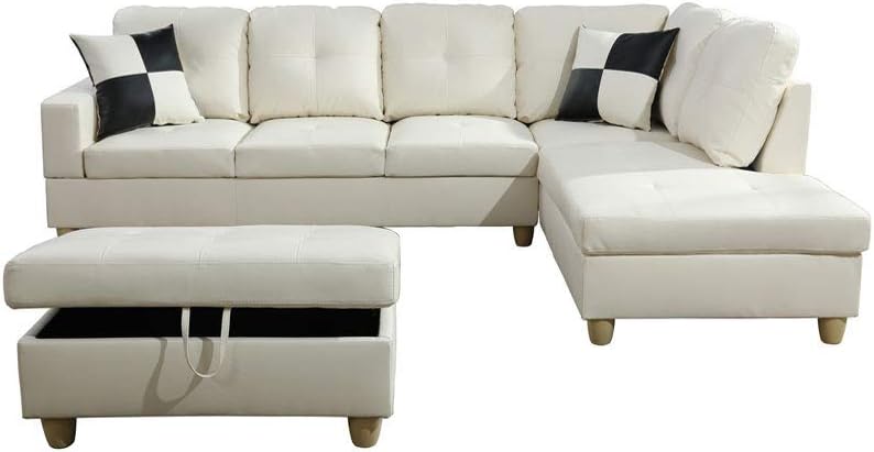 LifeStyle Furniture Left Facing 3PC Sectional Sofa Set Faux PU Leathe with Storage mats and 2 Pillows Smooth and Soft Couch ​Sets: Furniture & Decor