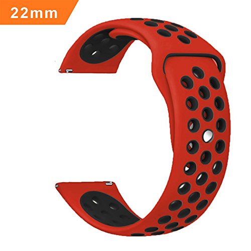 iBazal 22mm Armband Silikon Schnelle Veröffentlichung Weichen Uhrenarmband Kompatibel Samsung Gear S3 Frontier/Classic SM-R760, Samsung Galaxy Watch 46mm, Moto 360 2. Gen 46mm etc.- Rot/Schwarz