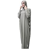 Women's Solid Muslim One-Piece Prayer Dress Abaya Kaftan with Hijab Full Length Dress