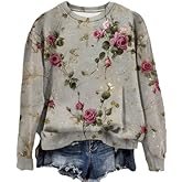 BAIREG Women's Floral Print Long Sleeve Crewneck Sweatshirt Loose Fit Comfortable Casual Pullover Tops for Women