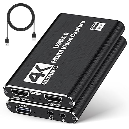 vantisan Capturadora de Video HDMI, 4K HDMI a USB3.0 Video Converter, 1080P@60Hz Video Tarjeta de Captura de Juego,con Entrada de Micrófono de 3.5mm, para Windows, Linux OS, Mac OS, OBS