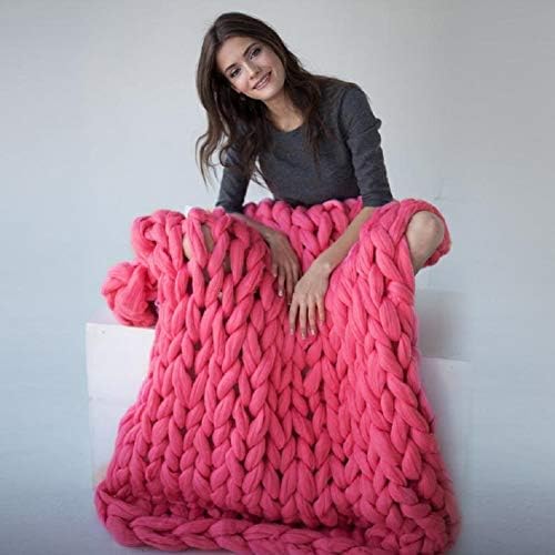 VIYEAR Chunky Knit Blanket Soft Handmade Knitting Throw Bedroom Sofa Decor Super Large Rose 79"×79"